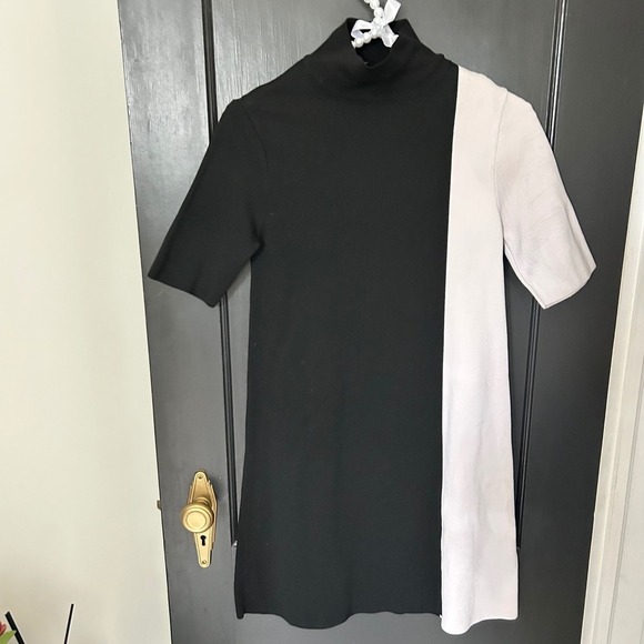 Zara Knit Colorblock Mock Neck Mini Dress - Black & Lavender - Mod 60s Style - Picture 2 of 9